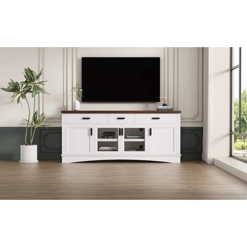 67" Modern TV Console with Glass Doors, Storage Drawers & Adjustable Shelves, Stylish Media Cabinets for TVs Up to 65"