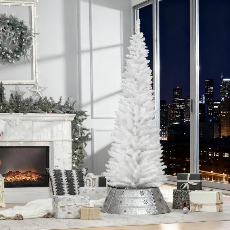 6 Foot Christmas Tree, Slim Xmas Tree with Realistic Branch - White