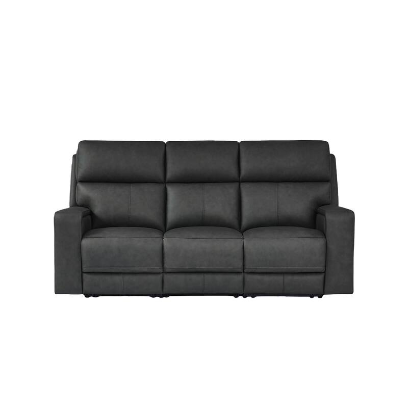 83.5" W Top Grain Leather Dual-Power Sofa with Adjustable Headrest, USB & USB-C Charging - Grey