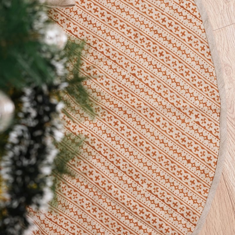 Fabdivine Hand Block Floral Soft Pure Linen Fabric Home Décor Christmas Tree Skrit