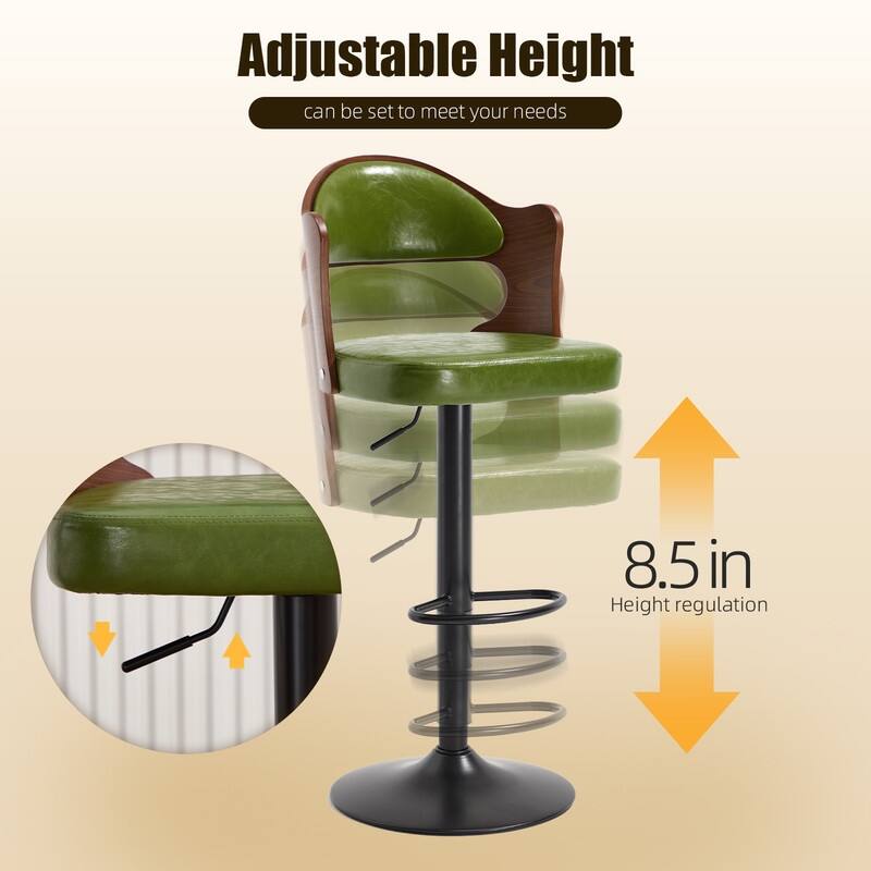 PU Leather Upholstered High-resilience Cushion 360° Swivel Adjustable Height Bar Stools with Footrest(set of 2)