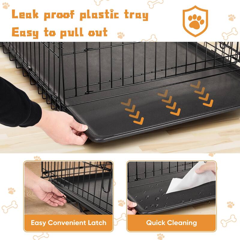 Small Dog Cage with Double Doors, Foldable Metal Pet Crate