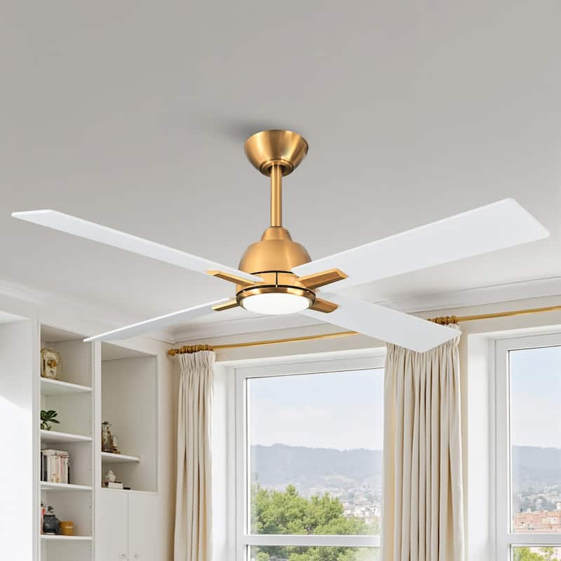 48-inch Gold Plywood Modern Dimmable Ceiling Fan with Light and Remote