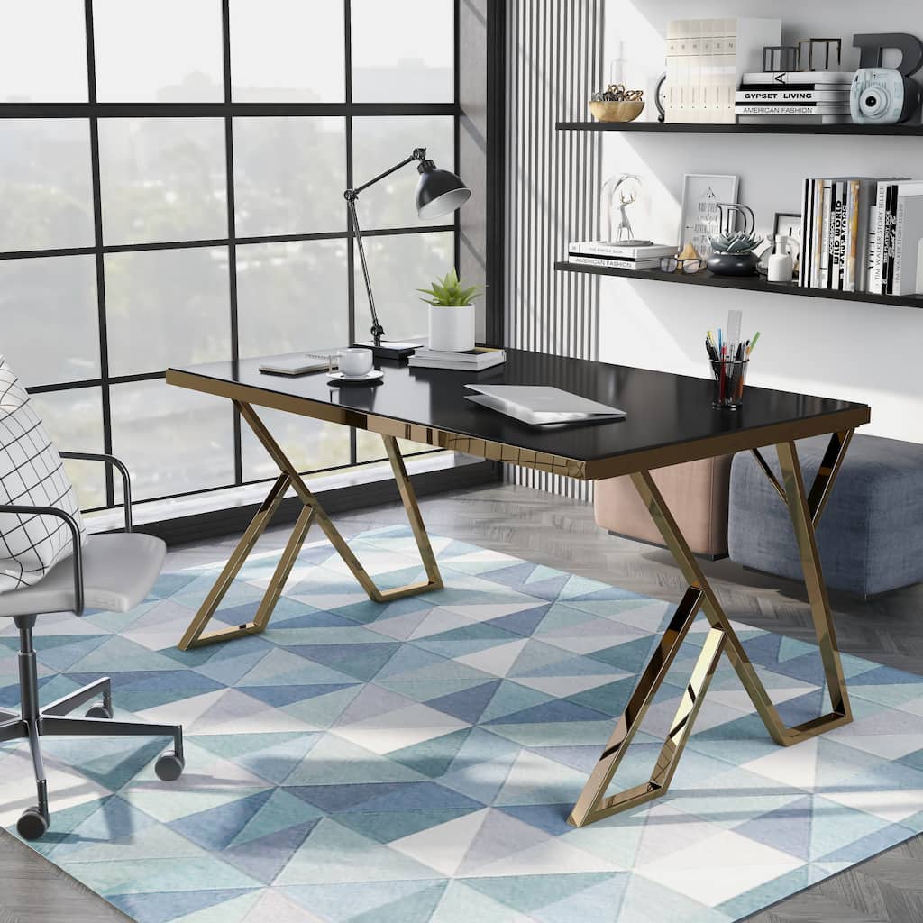 Furniture of America Daanyal Glam 60-inch Glass Dining Table with Gold Frame