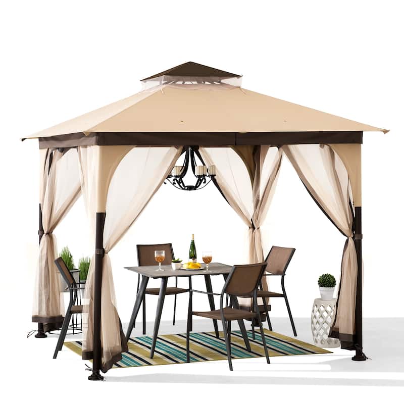 Sunjoy 9 ft. x 9 ft. 2-Tone Steel Gazebo Durable Powder-Coated Frame