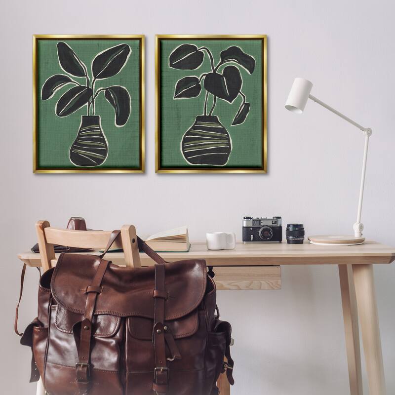 Stupell Green Toned House Plants Framed Floater Canvas Wall Art Design By June Erica Vess (Set of 2)