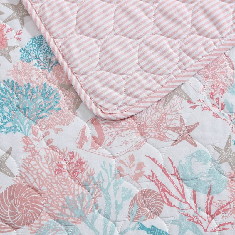 Laura Ashley Swimtime Cotton Reversible Pink Quilt Set