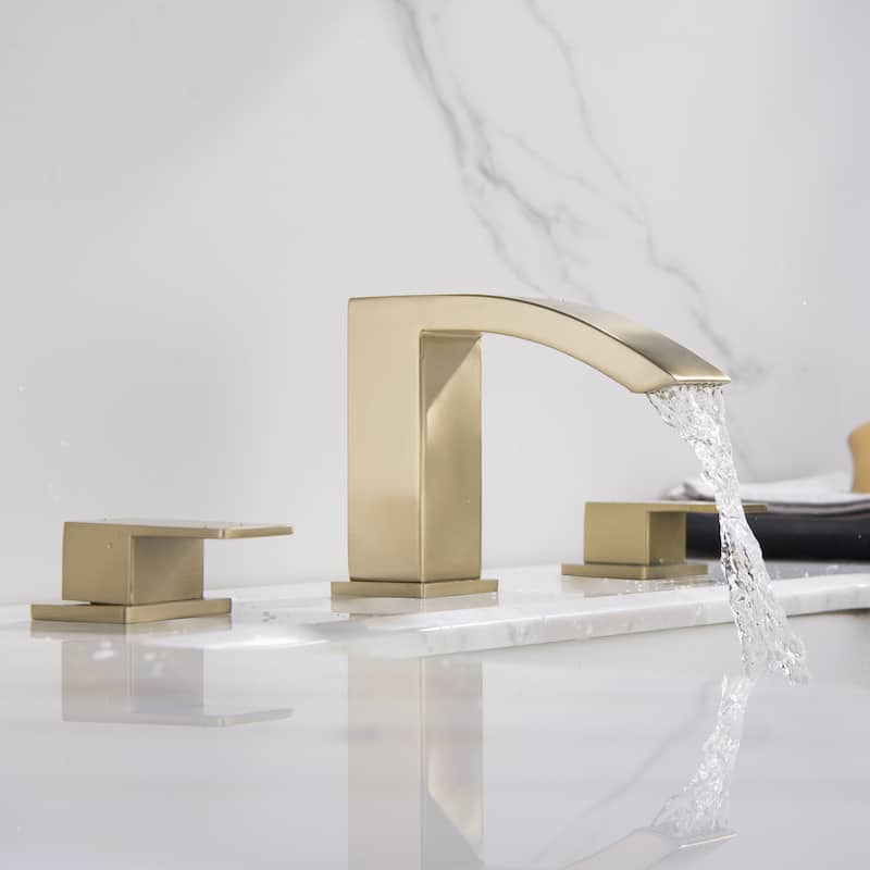 Waterfall Bathroom Faucet for Sink 3 Hole Widespread with 2-Handle in Gold / Black