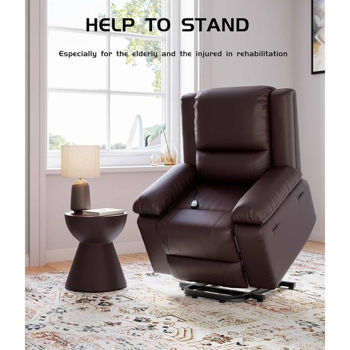 Leather Power Lift Recliner with Heat & Massage, Pockets for Elderly