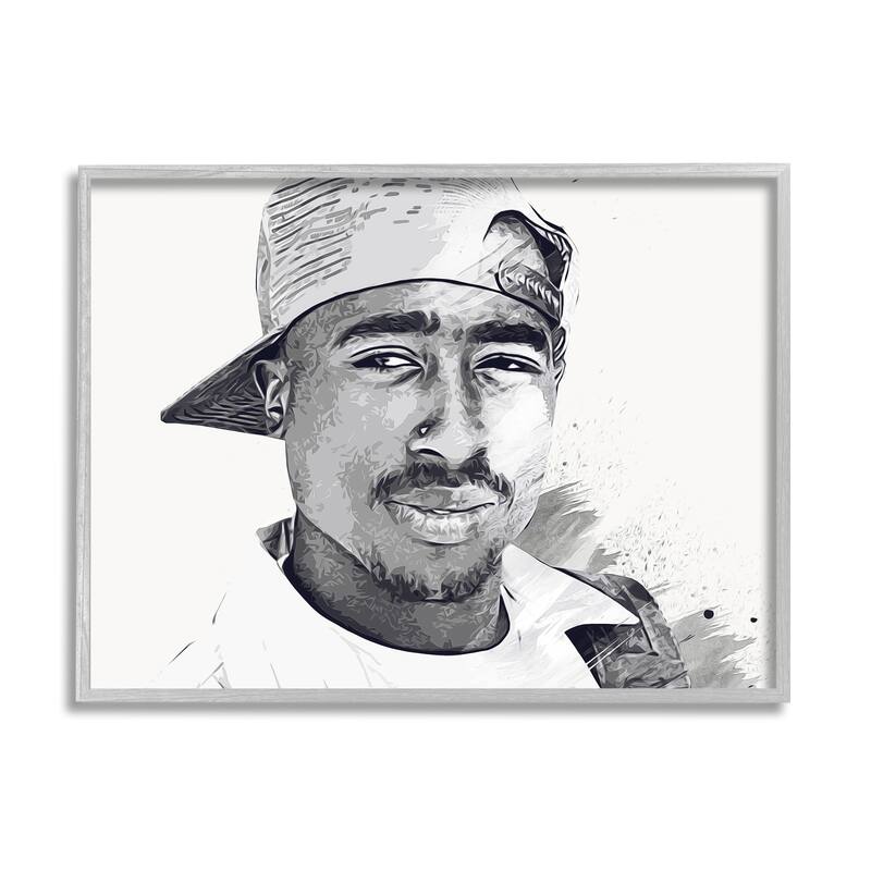 Stupell Modern Tupac Portrait Abstract Pattern Famous Figure Framed Wall Art - White - 14 x 11 - Grey