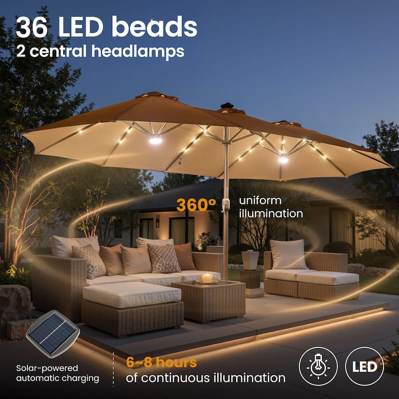 ​OVIOS 15ft Double Side Patio Umbrella Extra Large with Light