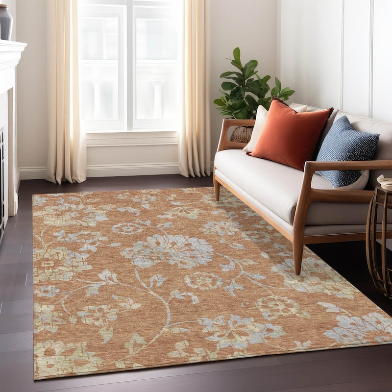 Machine Washable Indoor/ Outdoor Chantille Farmhouse Floral Rug