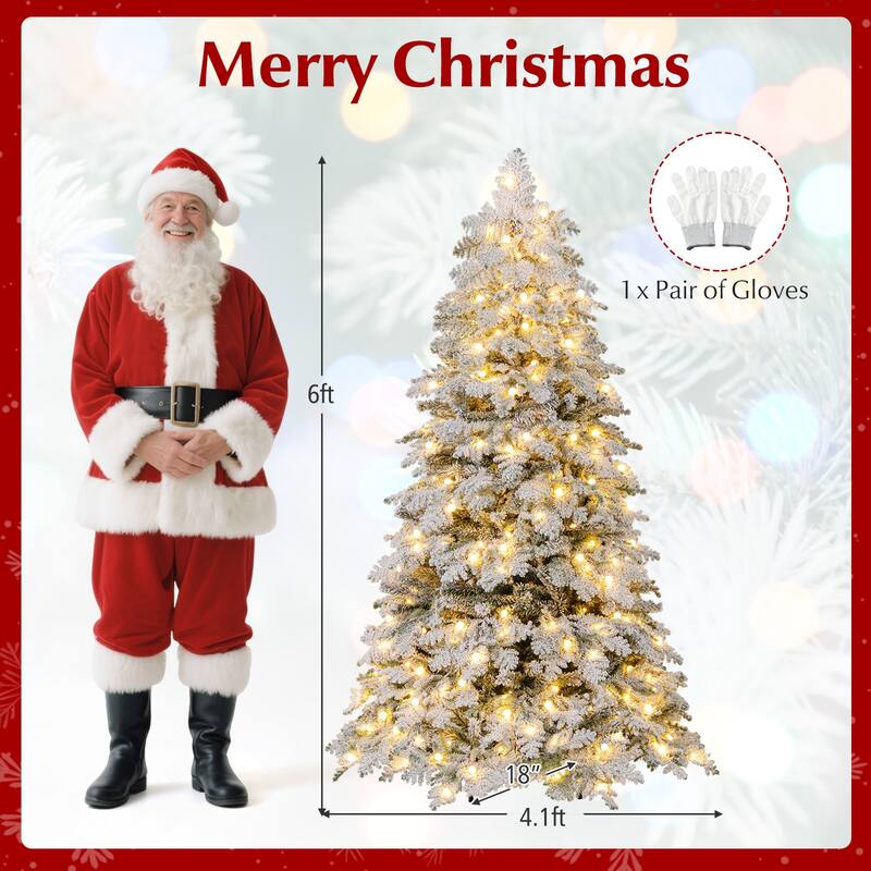 Costway 6/7 FT Artificial Snow-flocked Christmas Tree with 130 Balls, - See Details