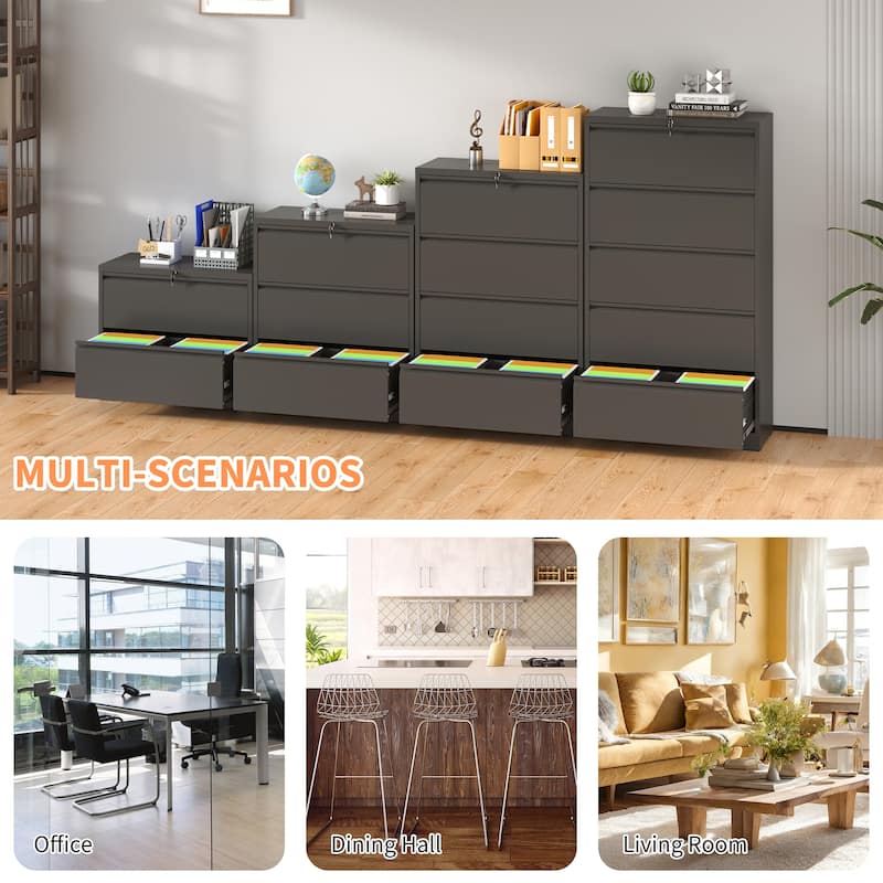 Modern File Cabinet Lateral File Cabinet Metal File Cabinet with 5 Drawers and Locks, for Home Offices, Black