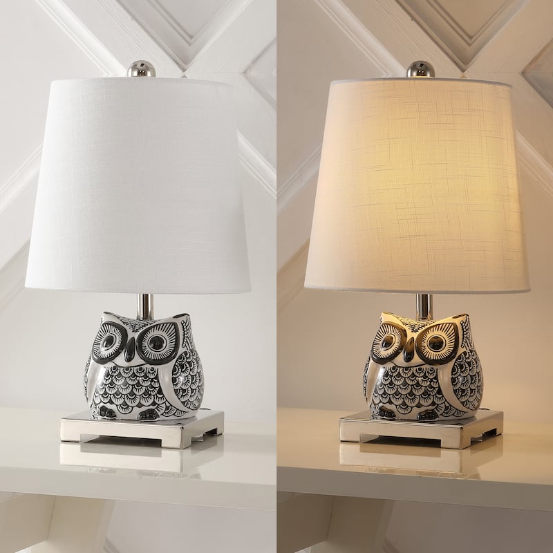 Tiki 16" Ceramic Mini LED Table Lamp, Blue/White by JONATHAN Y - 16