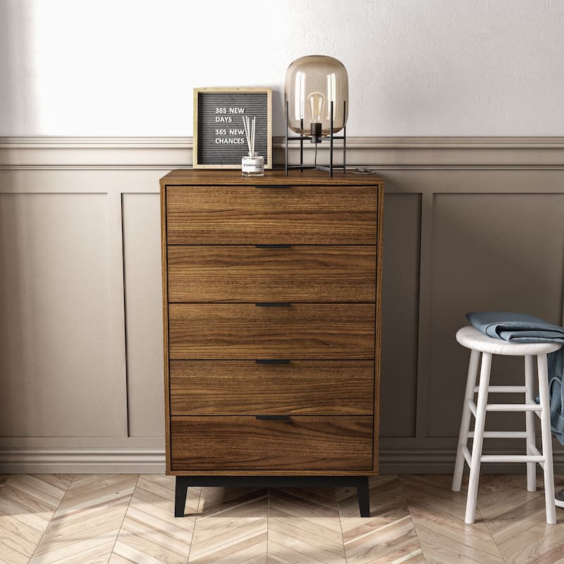 Polifurniture Victoria Modern 5 Drawer Dresser - Walnut