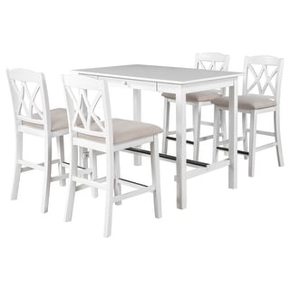 Counter Height 5 Piece Dining Table Set With 4 Chairs And 1 Drawer ...
