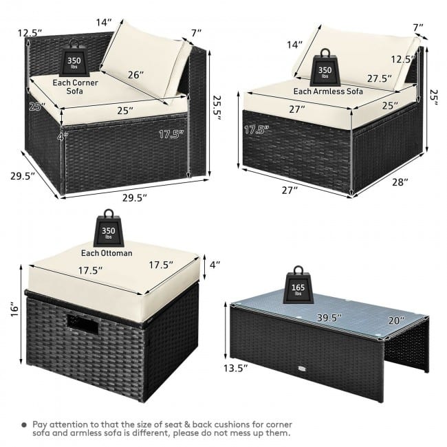 8 Pieces Patio Rattan Storage Table Furniture Set - 25" x 25" x 4" (L x W x D)