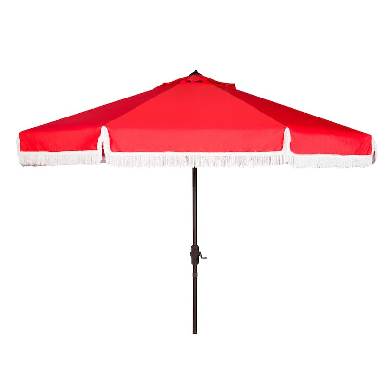 SAFAVIEH Ronette Fringe 9 Ft Crank Outdoor Umbrella