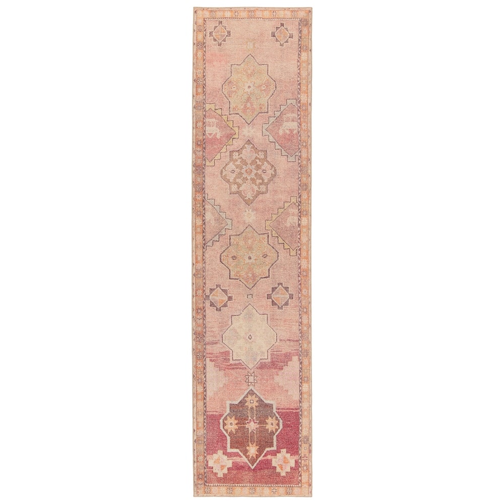 Bijou Machine Washable Medallion Pink/ Orange Area Rug