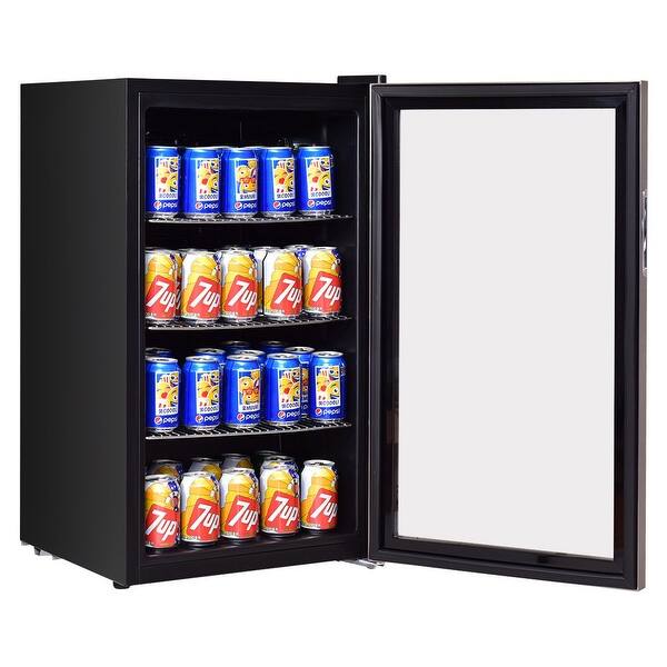 Shop Costway 120 Can Beverage Refrigerator Beer Wine Soda Drink Cooler Mini Fridge Glass Door Black Overstock 27201330