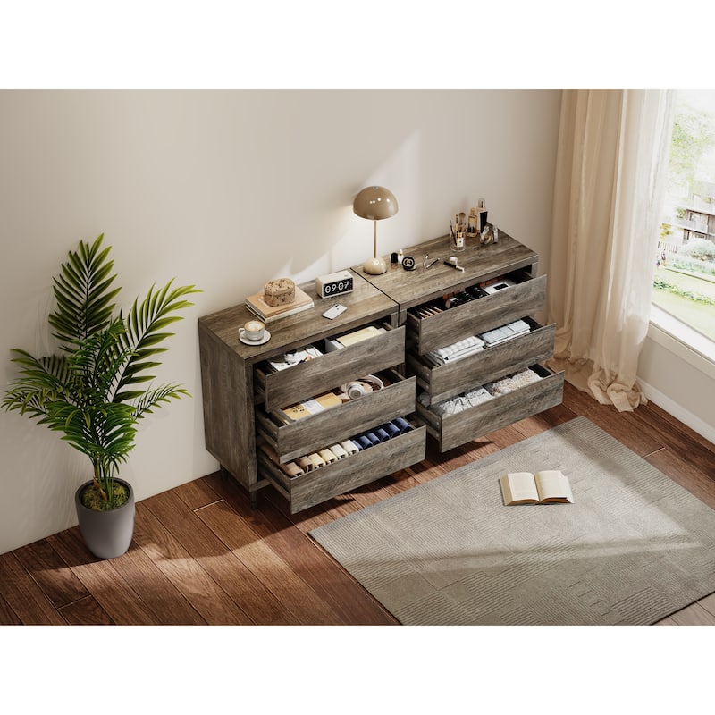Dresser with 3 Drawers - Wooden Chest of Drawer for Bedroom,Tall Nightstand Side Table,Grey Oak Storage Drawer Cabinet