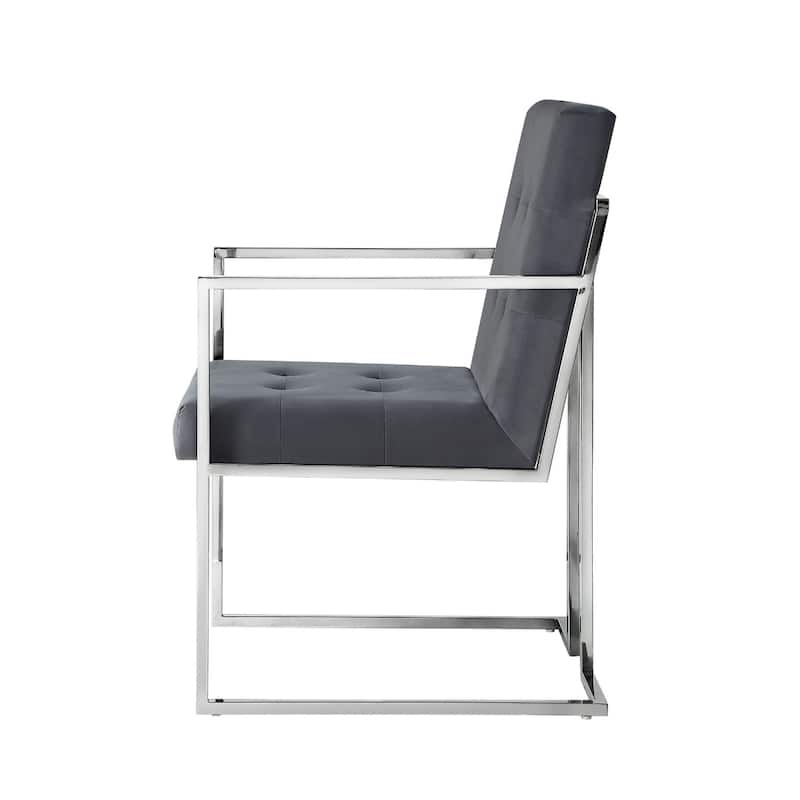 Set of 2 Modern Upholstered Arm Dining Chairs with Tufted Solid Back Steel Legs for Dining Room - 36.3”H x 20.9”W x 27.2”D