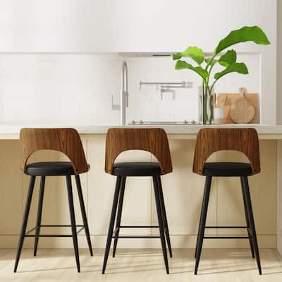 WYNDENHALL Sevyn Contemporary 16" Counter Height Stool (Setof 2) in Black PU faux leather - 18.9" D x 17.5" W x 35.4"H