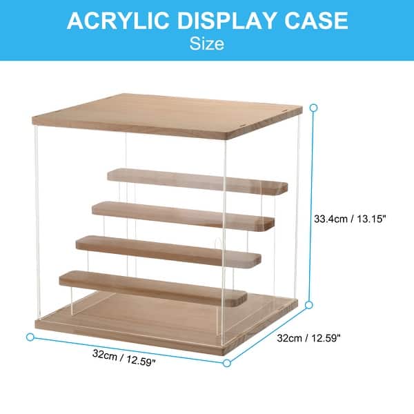 slide 2 of 4, 5 Tier Clear Acrylic Display Case with Led Light For Collectibles Figures, Wood Wood