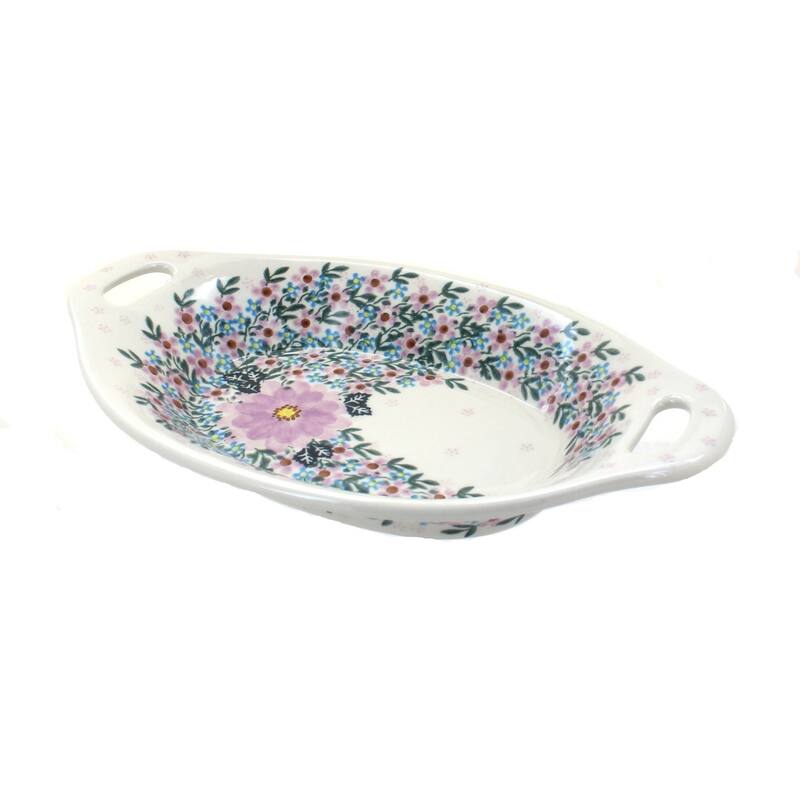 Blue Rose Polish Pottery 110 Vena Bread Tray with Handles - Lilac Garden