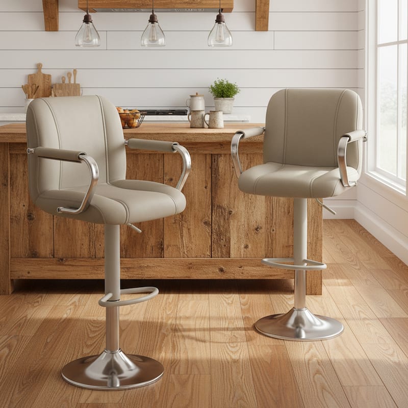 Swivel Bar Stools with Back Support - Adjustable Height Counter Stools for Kitchen Island & Home Bar - Beige - Set of 2