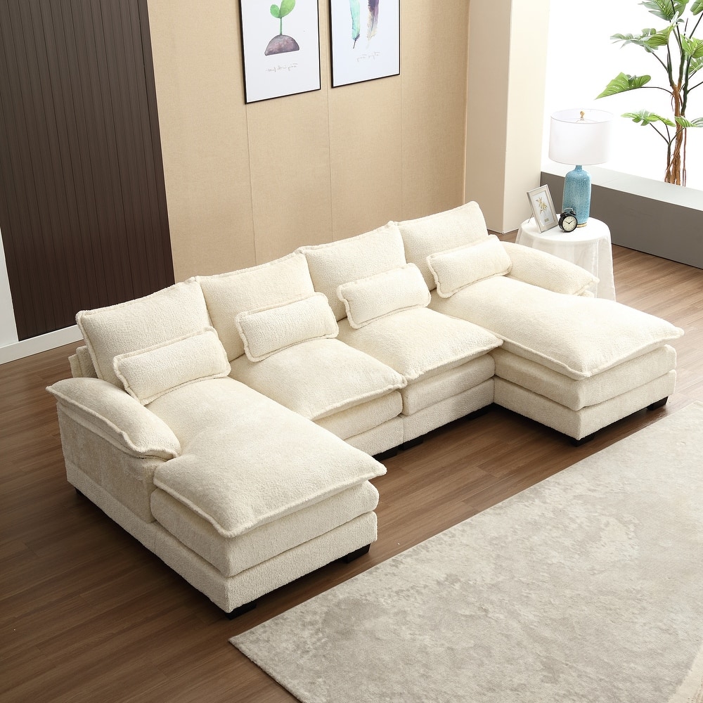 Chenille Upholstered U-Shaped Living Room Sectional Sofa With Wooden Frame