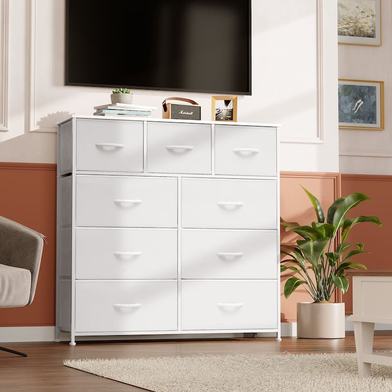 Home Extra Wide Closet Dresser Storage Tower Organizer Unit 9 Drawers - White - 9-drawer