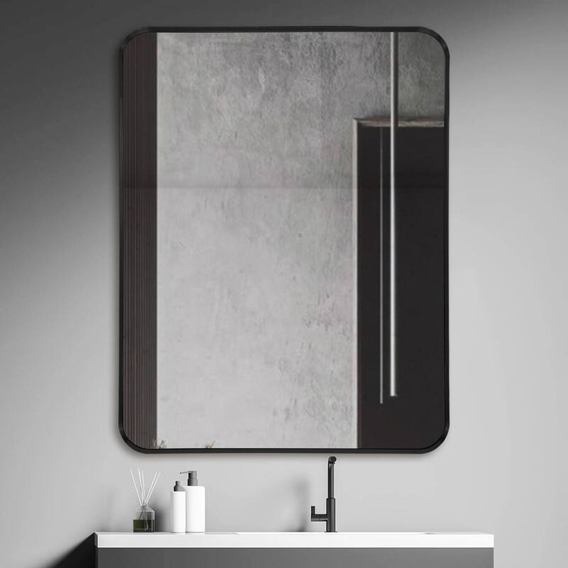 Geneva 23.6 in. x 31.5 Rounded Rectangular Black Framed Bathroom Vanity Wall Mirror - 23.6" x 31.5" - 23.6" x 31.5"