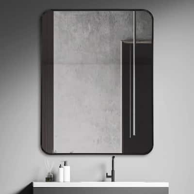 Geneva 23.6 in. x 31.5 Rounded Rectangular Black Framed Bathroom Vanity Wall Mirror - 23.6" x 31.5"
