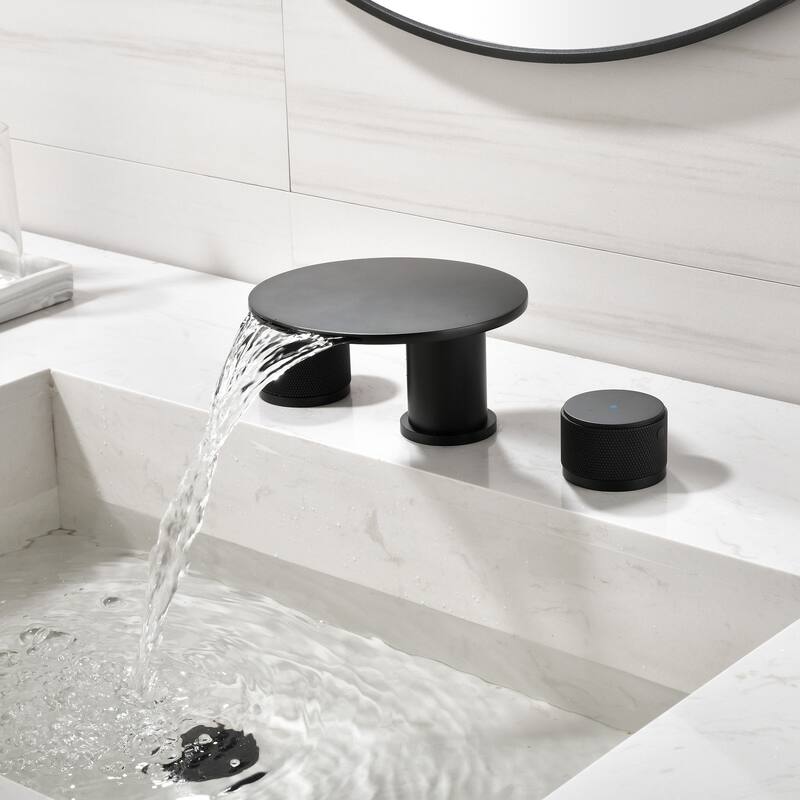 8 Inch Widespread Bathroom Faucet 3 Holes Brass Modern Matte Black Waterfall Bathroom Sink Basin Faucets - Matte Black