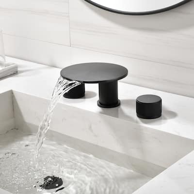 8 Inch Widespread Bathroom Faucet 3 Holes Brass Modern Matte Black Waterfall Bathroom Sink Basin Faucets