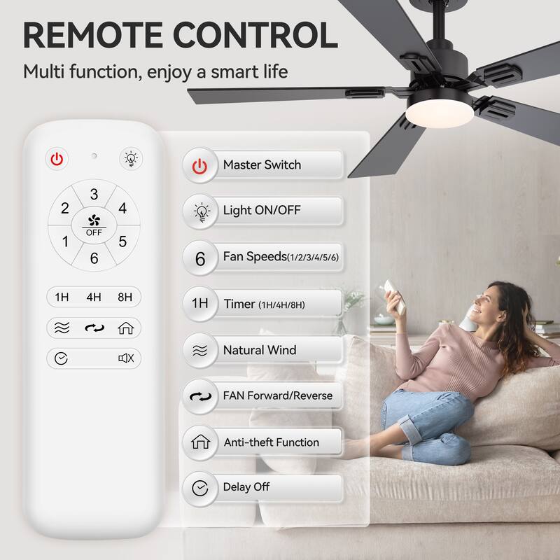 2 Set 42" Reversible 5-Blade Integrated LED Ceiling Fan with Light and Remote