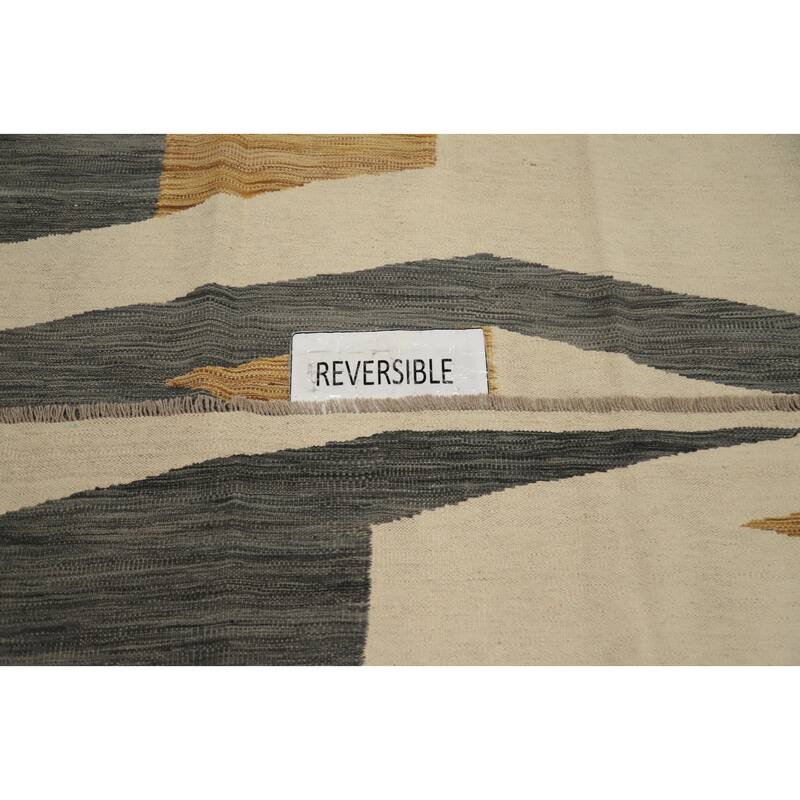 Hand Woven Oriental 100% Wool Carpet Southwestern Modern Beige & Ivories Kilim Area Rug - 10' 0'' X 6' 7''
