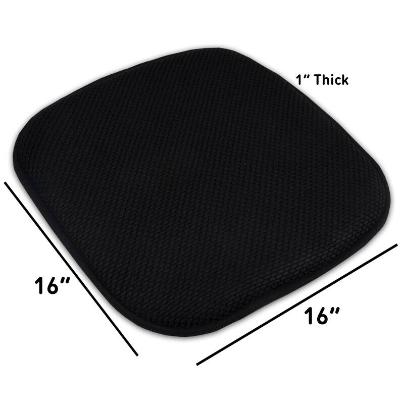 Black 16-inch Memory Foam Chair Pad/Seat Cushion with Non-Slip Backing (2 or 4 Pack)