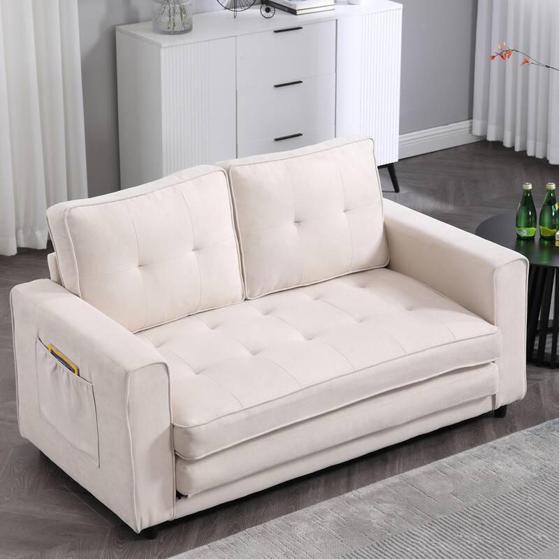 Folding Sofa Bed with Two Storage Pockets, Linen Convertible Foldable Couch Bed