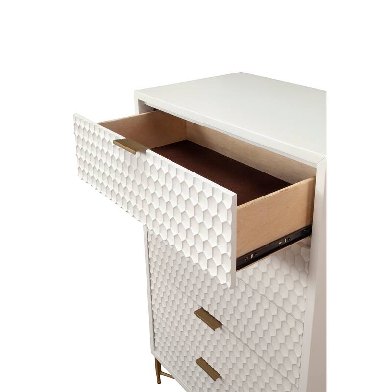 Origins by Alpine White Pearl Wood 5 Drawer Chest in White