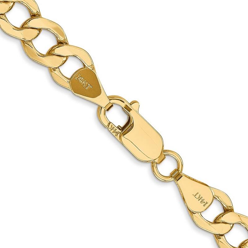 Curata 14k Yellow Gold Hollow Polished Lobster Claw Closure 6.0mm Semi-solid Curb Link Chain Bracelet - 8 Inch