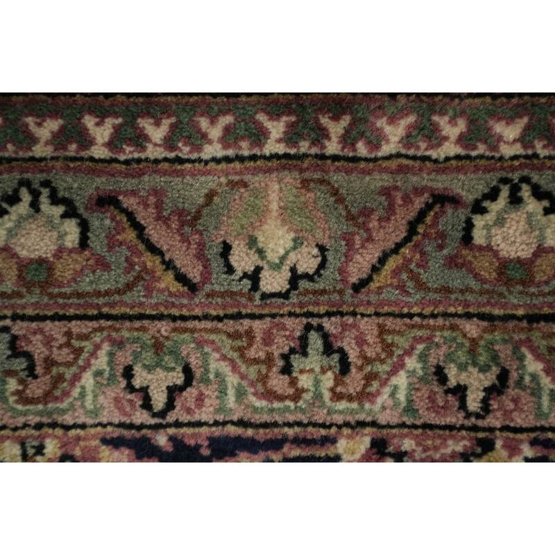 Hand Knotted Oriental 100% Wool Carpet Traditional All-Over Navy Blue & Blues Tabriz Area Rug - 10' 7'' X 7' 9''