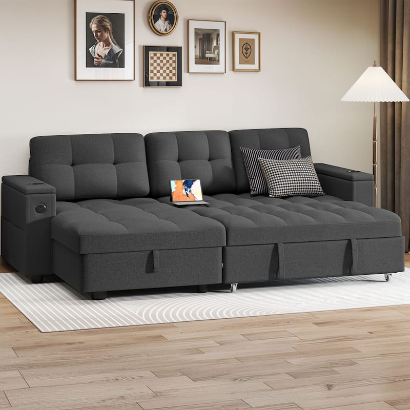 Moasis 2-in-1 Convertible Sleeper Linen Sofa Bed Folding Futon Couch with Pullout Bed Multifunctional Sofa