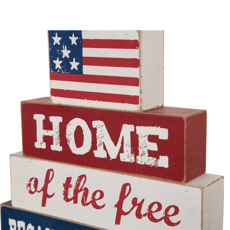 Glitzhome Patriotic/July 4th Free Standing Block Table Decor