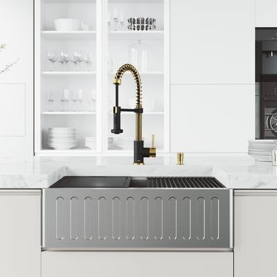 VIGO Matte Stone Kitchen Sink and Faucet in Matte Gold and Black
