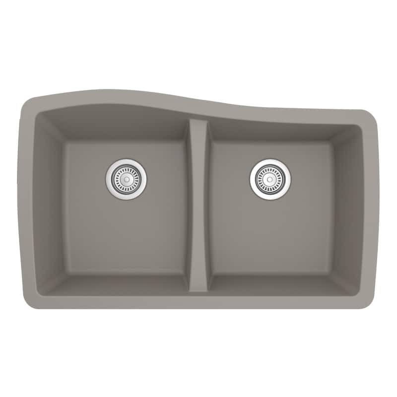 Karran Undermount Quartz Double Bowl Kitchen Sink - Concrete