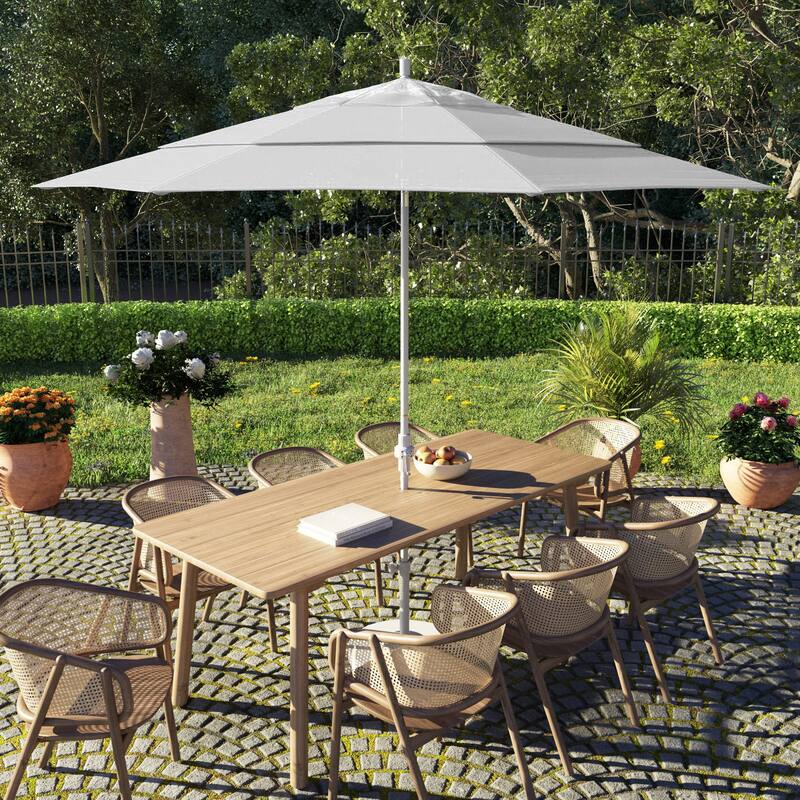 California Umbrella 11' Rd. Alum/Fiberglass Rib Patio Umb,Crank Lift/Collar Tilt, Dbl Wind Vent, White Finish, Sunbrella Fabric - Natural