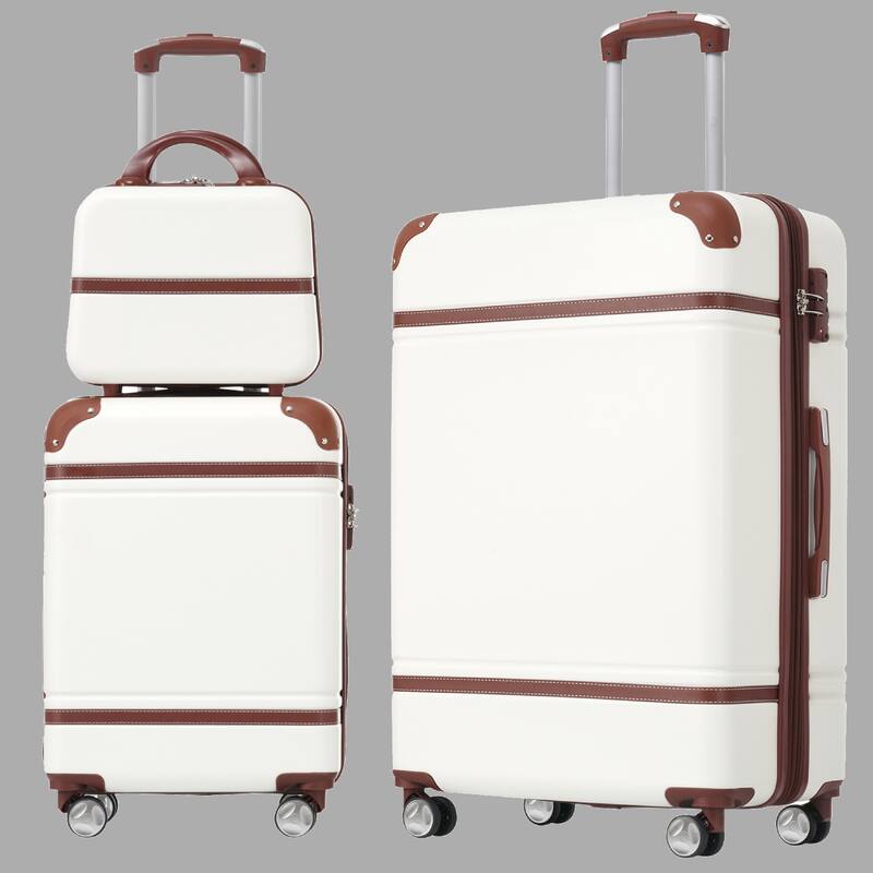 Lightweight 3-Piece Hardside Luggage Set with TSA Lock, 20" & 28" Spinner Suitcases & Cosmetic Case - White